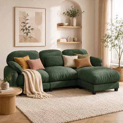 Ensemble de canapé d'angle modulaire Cavorenne Cloud pour 3 personnes avec pouf amovible, assise large et profonde en chenille douce, coussins en mousse et ressorts, 3 petits coussins lombaires