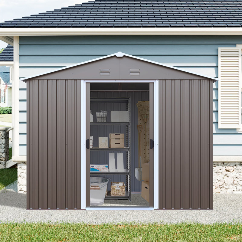 Remise de rangement extérieure en métal 8 pi x 4 pi avec fenêtre et fondation en métal, Gris