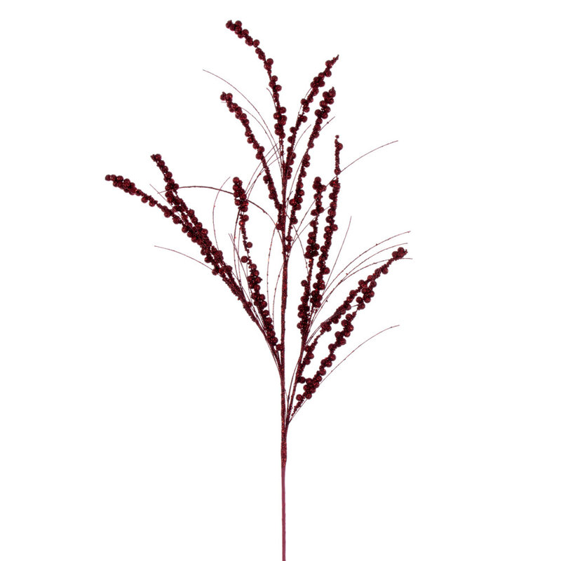 36" Berry Twig Glitter Spray, 6 per bag., Burgundy Red