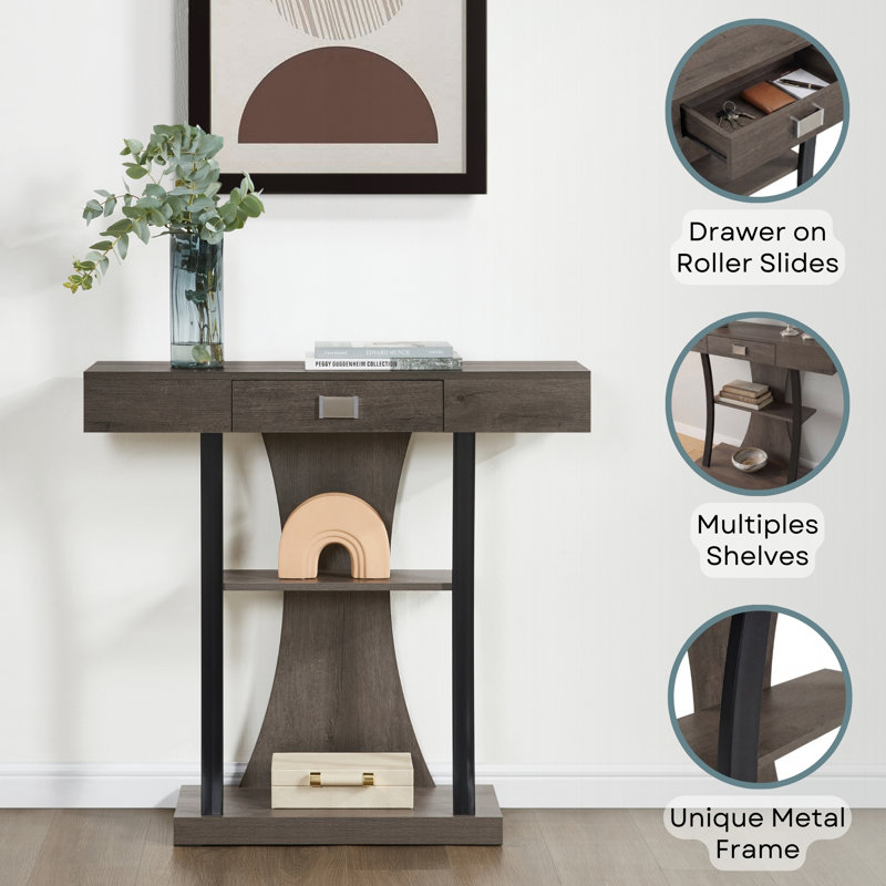 Amett 1 Drawer Console Table, Charcoal Gray, 34" H x 36" W x 12" D