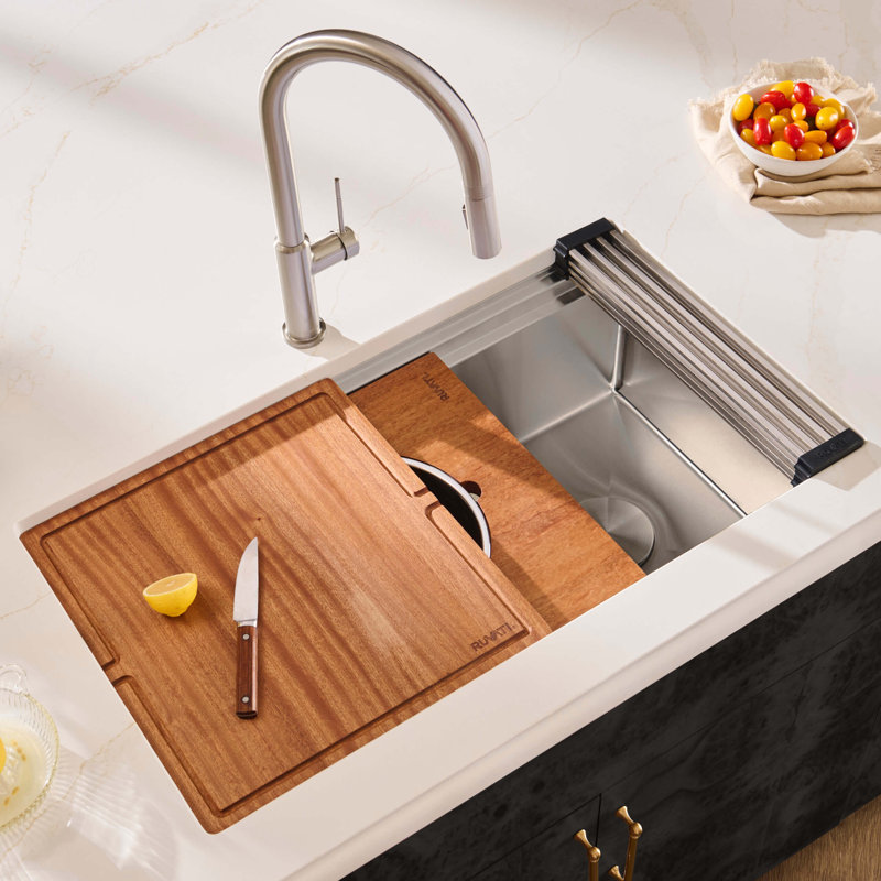 Ruvati 20 x 14 inch Semi-Recessed Drop-in Topmount Rectangular Bathroom Sink, Satin
