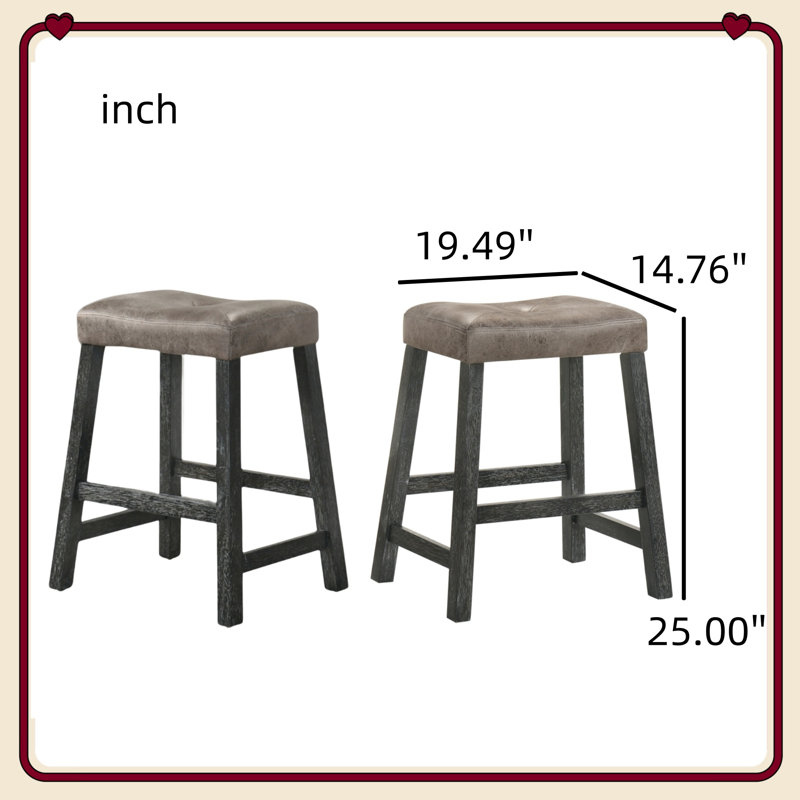 2-piece Set Of Backless Bar Stools With Leather Seats And Wooden Legs, Suitable For Kitchens And Bars, Gray