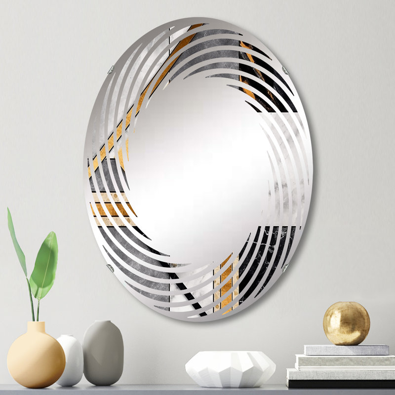 Agate de marbre granit avec touches dorées - Miroir mural en spirale MIR102150 O, L 20 po x H 30 po