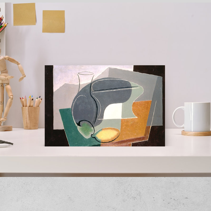 Coupe à fruits et carafe, 1927, estampe d'art mural abstrait contemporain, 12" H x 18" W