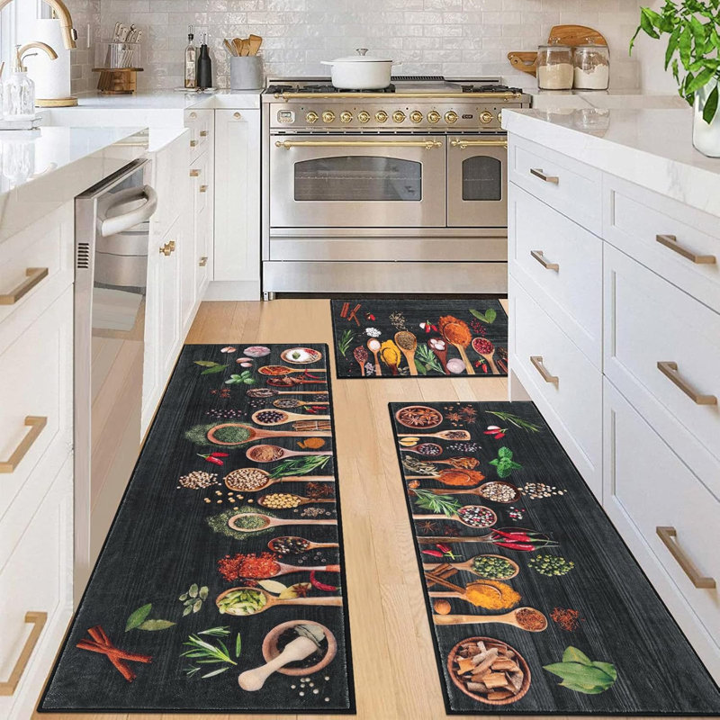 Ensemble de 3 tapis de cuisine Farmhouse, Noir