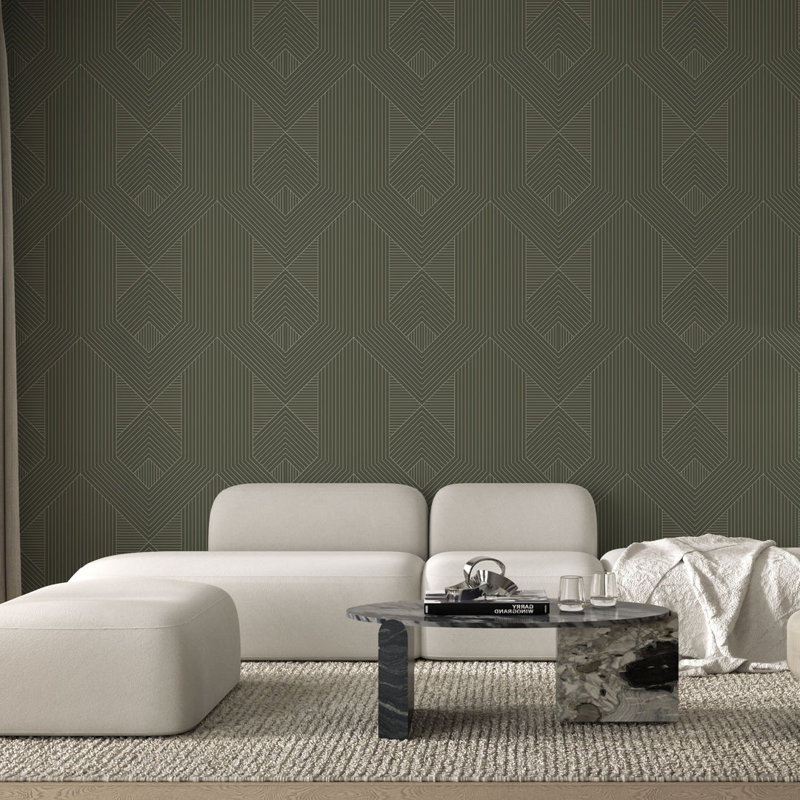 Zuri - Dark Cocoa Wallpaper by Sabrina Yvonne, Olive, Faux Grasscloth, Non-pasted