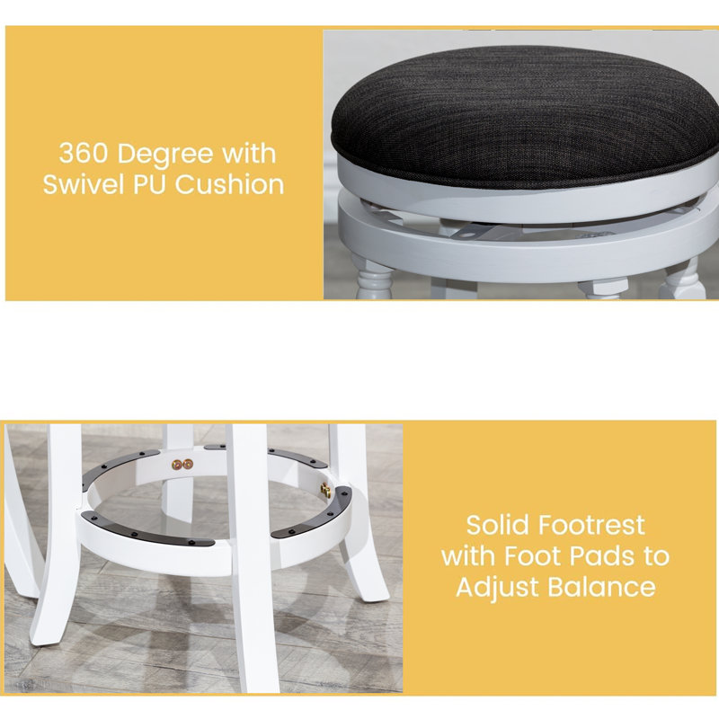 Yannakeas Swivel Upholstered Counter Stool with Solid Wood Frame, Charcoal, Bar Stool (30” Seat Height, White
