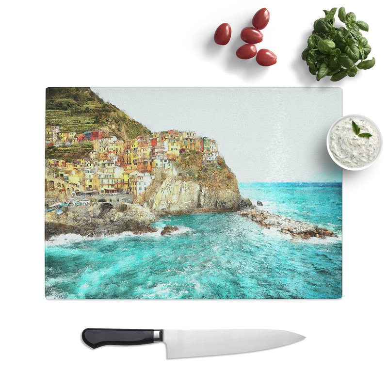 Tempered Glass Manorolo Cinque Terre in Italy Chopping Board, 20 cm x 28.5 cm