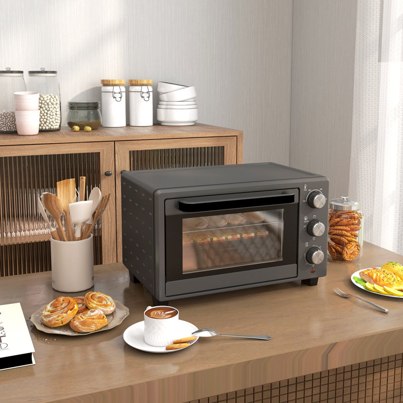 HOMCOM Mini Oven 21L Countertop Electric Grill Adjustable Temp 1400W, Grey