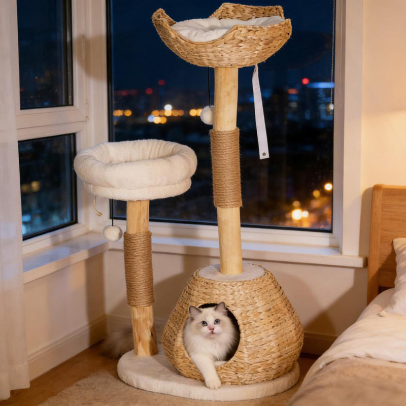 Arbre à chat, arbre à chat pour chats d'intérieur avec poteaux à griffer en bois