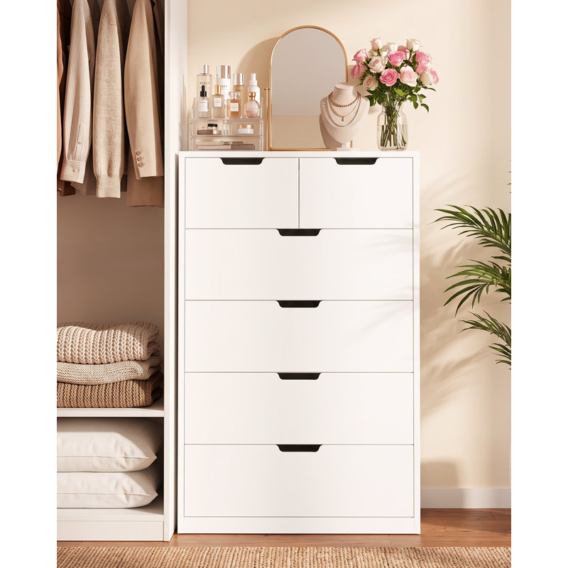 Commode 6 tiroirs l 27,6 ", commode haute 6 tiroirs pour la chambre à coucher, White