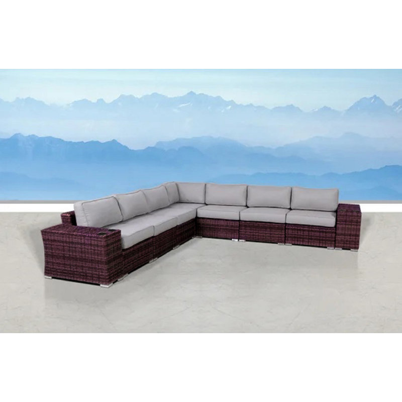 Ensemble de conversation pour 6 personnes avec coussins Biles Wicker, Brun