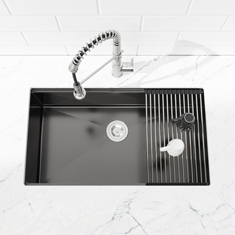 Modern Handmade Sink 33X19 - Black Stainless Steel With Sound Insulation And Barrier Kitchen Noise Reduction Efficient Drainage