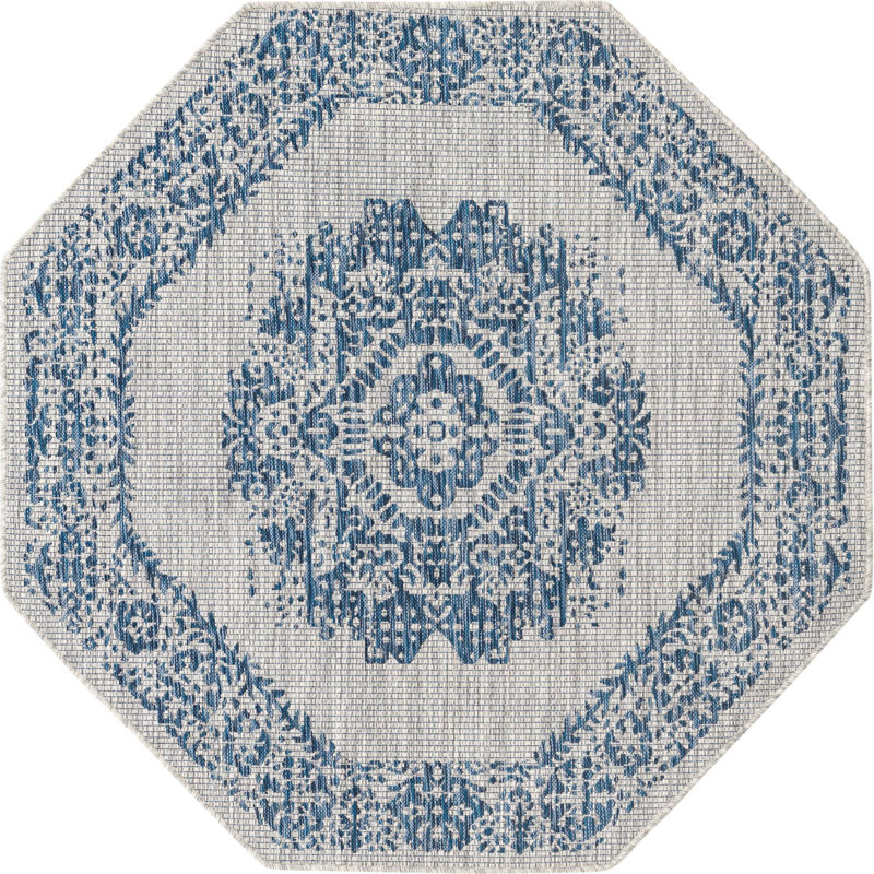 Tapis oriental bleu / gris Cowell, Octogone 5 pi 3 po x 5 pi 3 po