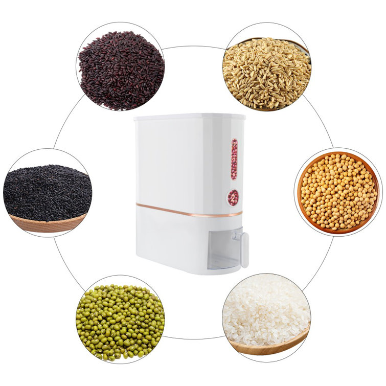 10kg Cereal Dispenser Rice Grain Kitchen Dry Food Storage Container w/Cup &Scale Prep & Savour Color: White