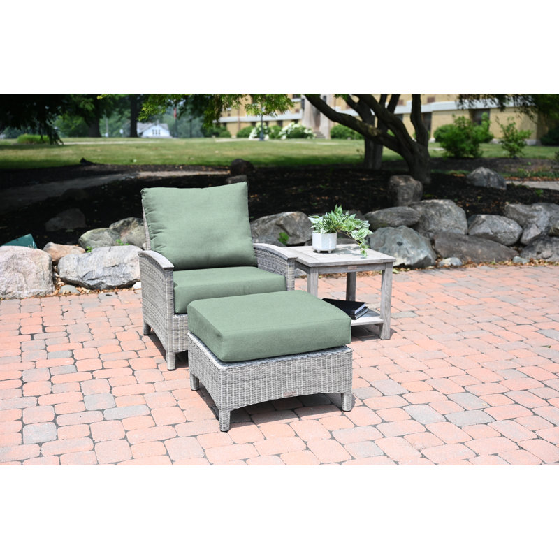 Bella Wicker Teak Outdoor Ottoman, Canvas Spa Sunbrella® Canvas, Gray