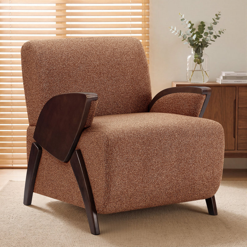 Fauteuil d'appoint moderne rembourré de 68,5 cm de large, structure en bois massif, Caramel Brown, No