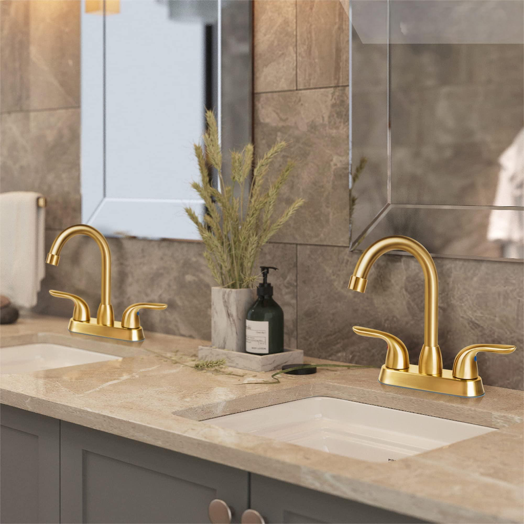 XIXIXIANGRONGAA 2 Handle Bathroom Faucet Gold, 4 Inch Gold