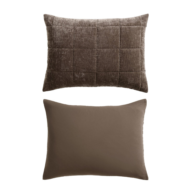 Vera Wang Chenille Box Solid Reversible Quilt Set, Queen Quilt + 2 Standard Pillowcases, Chocolate Brown