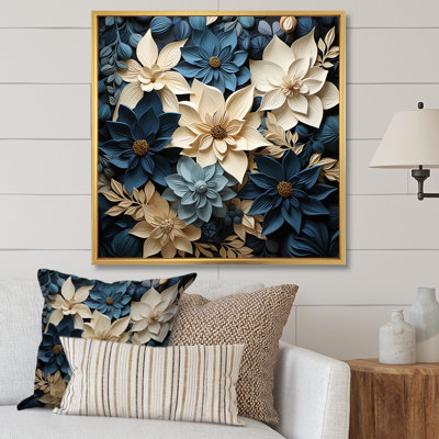 Fleurs de poinsettias blanches et bleues II sur toile