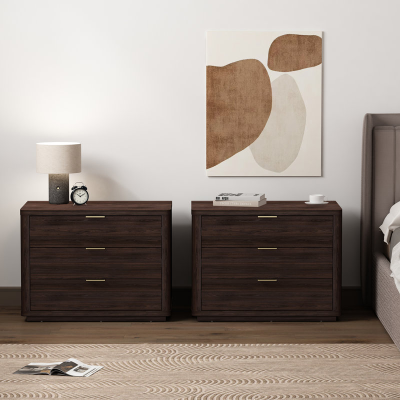 Ringwald 32 Nightstand 4.0 with 3 Full Extension Drawers, Brown, Set of 2