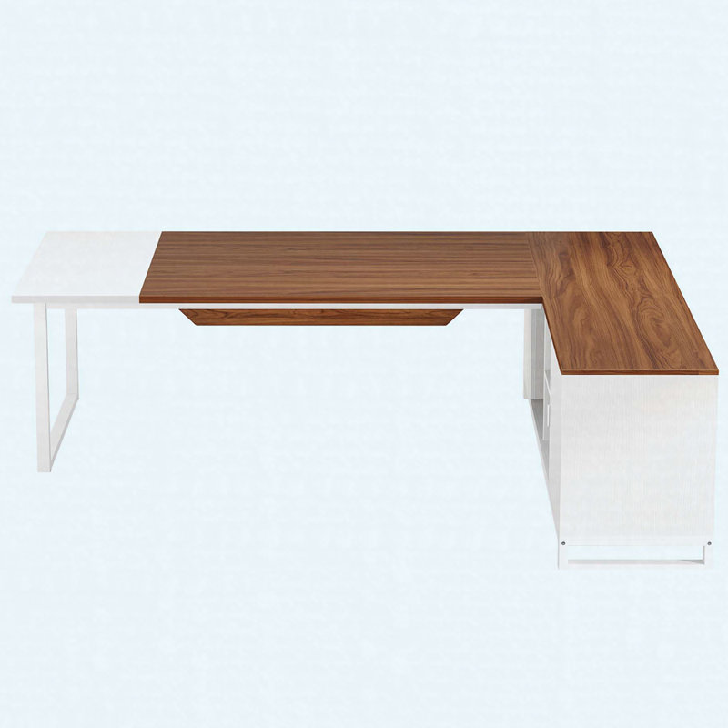 70.8" L-Shaped Executive Desk With 55" File Cabinet, Storage Cabinet & Shelves
