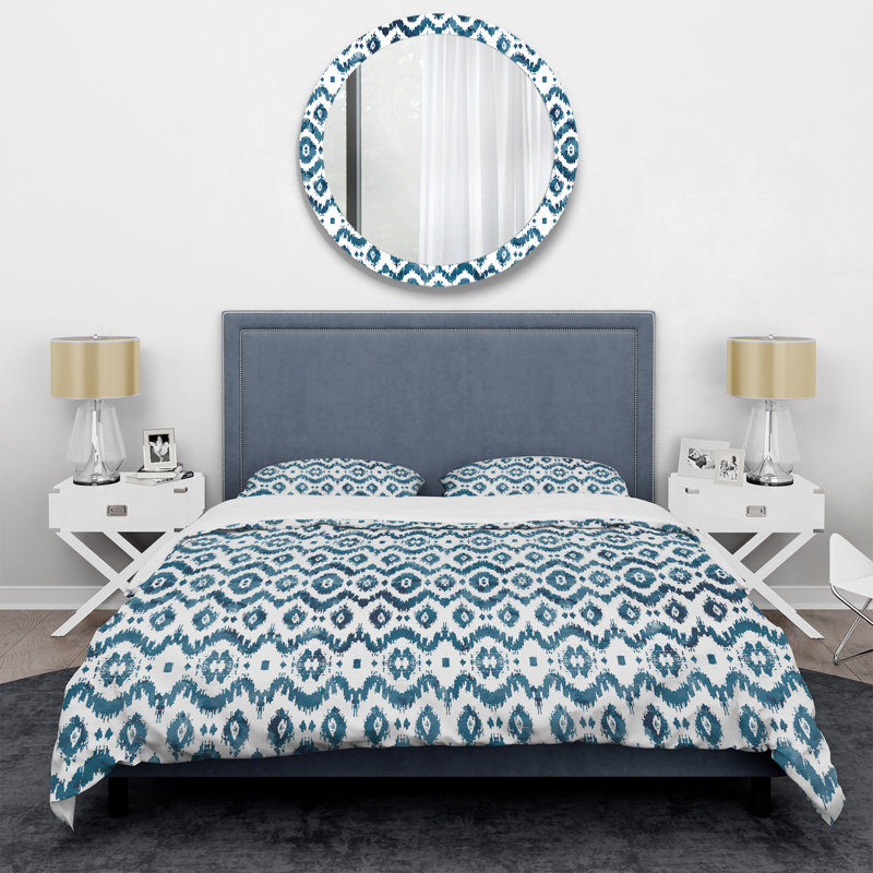 Blue Repeat Geometry Polyester Geometric Shapes Duvet Cover, Twin Duvet Cover + 1 Standard Sham