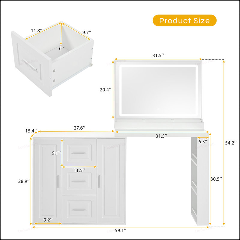 Coiffeuse chic et pratique avec plusieurs options de rangement, rehaussant l'esthétique de la chambre à coucher