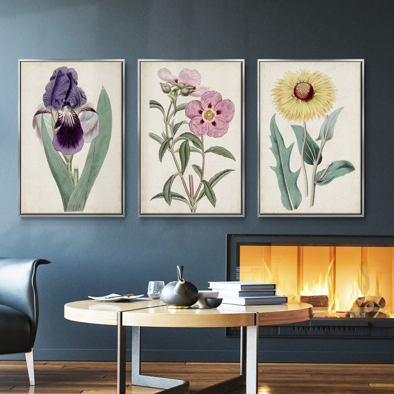 Garden Gems IV, ensemble de 3 toiles encadrées sur toile, H 36 po x l 72 po, Argent