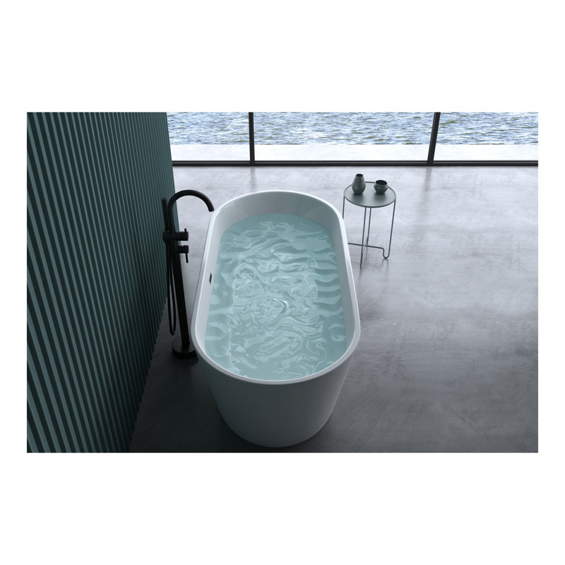 Baignoire de trempage autoportante en acrylique blanc brillant avec drain chromé Toe-Tap et trop-plein à fente classique, 24A02-60