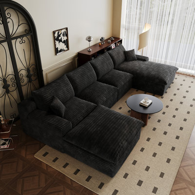 Boneless 135" U Shaped Modular sofa with Corduroy fabric,Double-layer structure, Detachable seat cushion, No assembly required, Suitable for Living room, Bedroom,Conference room, Apartment