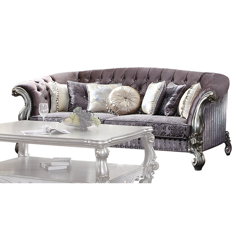 Versailles 99" Coffee Velvet Tufted Sofa with Nailhead Trim