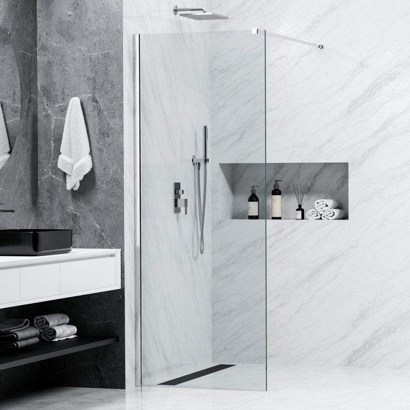 FSD 30" W x 78" H Frameless Single Fixed Shower Panel with 5/16" (8mm) Clear Tempered Glass in Polished Chrome FSD-3078-PC