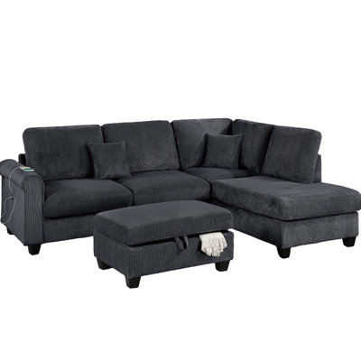 Contemporary 3 - Piece Sectional With Right Arm Chaise, Left Having Port, Storage , And Matching Pillows For Main Living 3pc In Style, Facing , Room