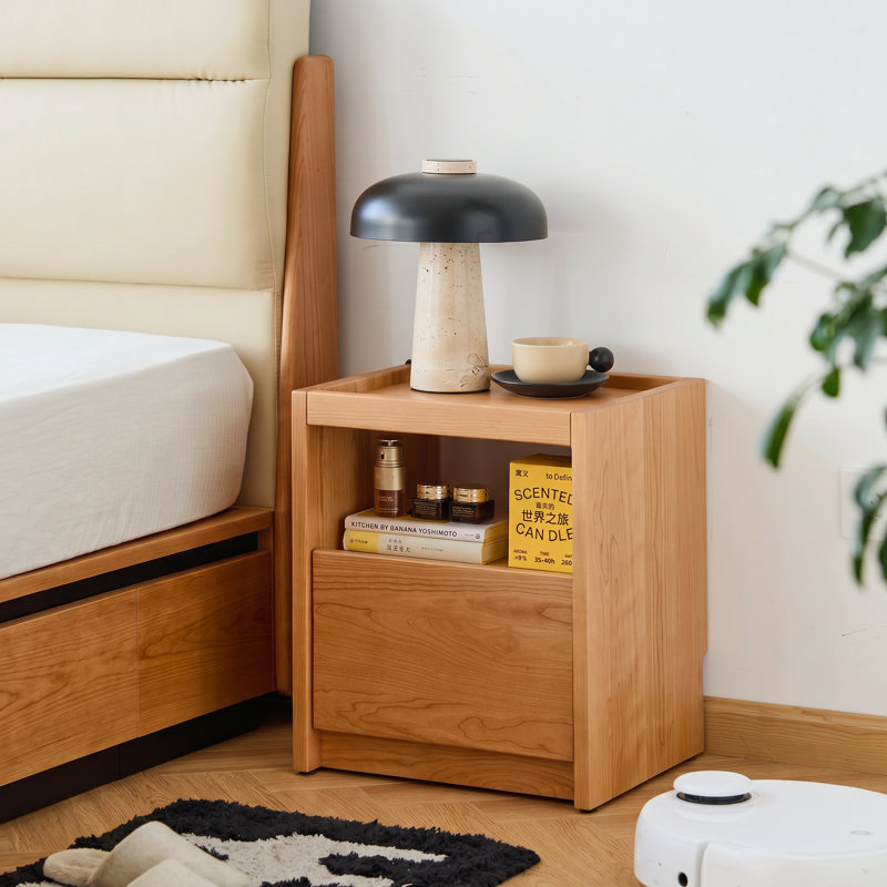 Table de chevet moderne en bois de cerisier pour meubles de chambre à coucher de style contemporain