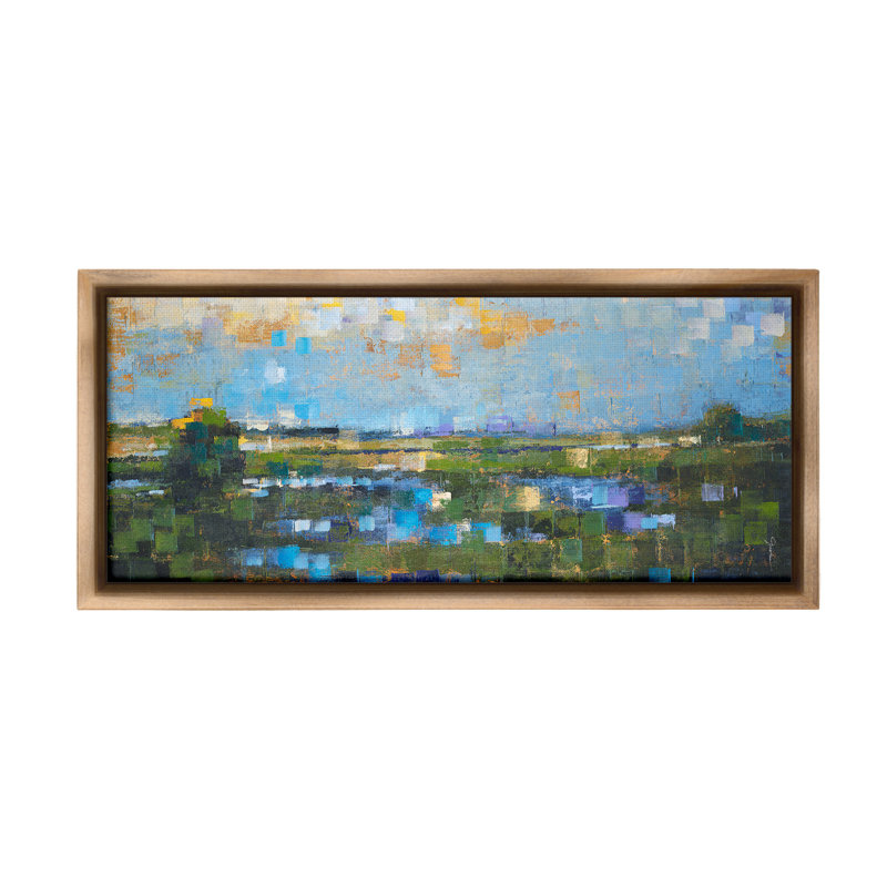 «Brushed River Landscape» par Liz Jardine sur, Cadre flottant orme Montalcino, H 14 po x l 31 po