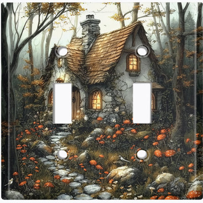 Metal Light Switch Plate Cover; US Standard Size 2 Gang Toggle - Whimsical Forest Cottage