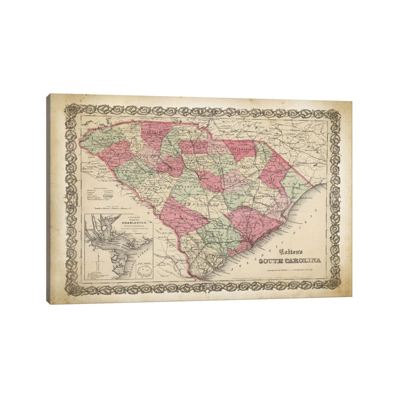 South Carolina Map, 1865 by PatentPrintStore - Wrapped Canvas Print, 20.32 cm H x 30.48 cm W