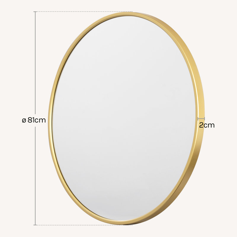 Round Wall Mirror, 71Cm Bathroom Mirror Wall Mounted High Definition, Golden Metal Frame, Mdf Back Panel, For Living Room Bedroom Hallway