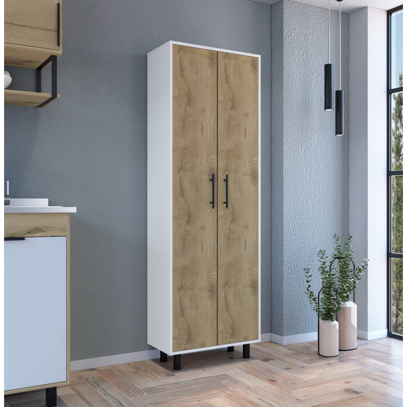 Armoire avec cinq tablettes, Beige / blanc / noir