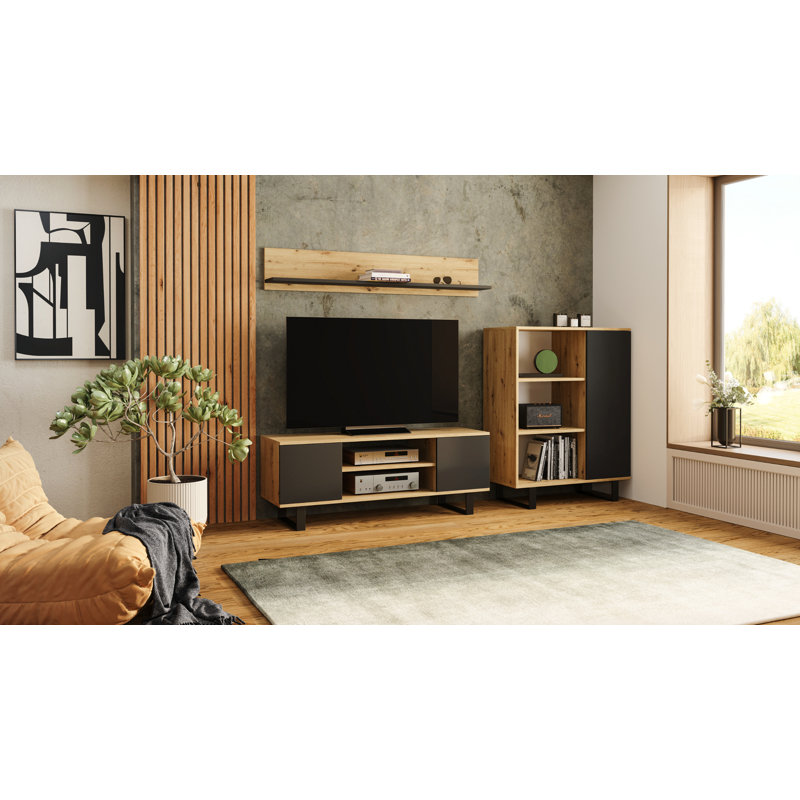18cm H Floating Shelf Bookcase, Artisan Oak/Black
