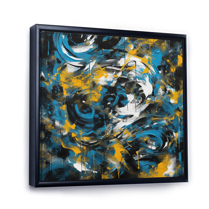 «Blue and Yellow Abstracted Realms I», reproduction sur toile, 24" H x 24" W, Cadre flottant noir