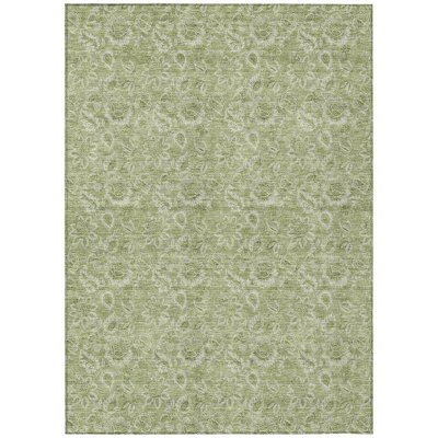 3' X 5' Green Floral Washable Indoor Outdoor Area Rug