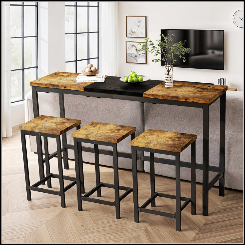 Ensemble de table de salle à manger de cuisine moderne avec 3 tabourets, pour des repas décontractés et formels, Naturel/noir