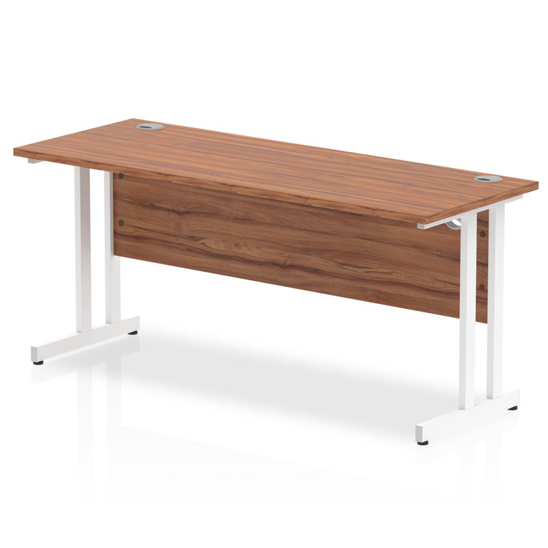 Impulse Metal Base Computer Desk, Walnut, White, 73cm H x 180cm W x 60cm D