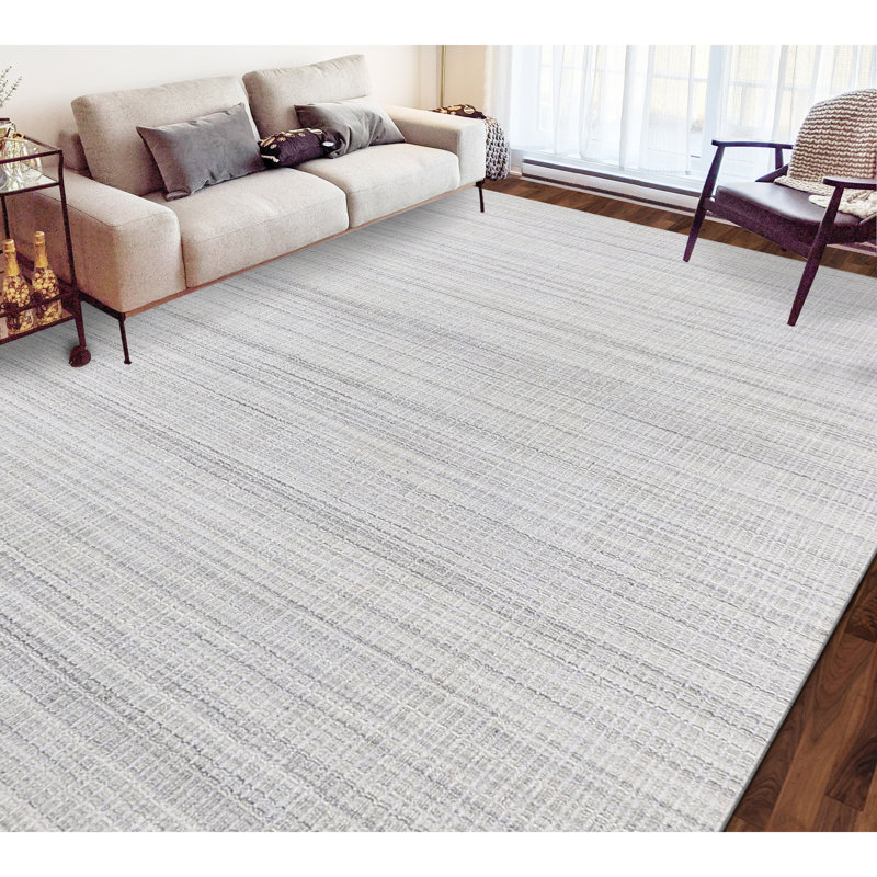 Tapis argenté tissé à la main, Rectangle 2 pi 6 po x 5 pi