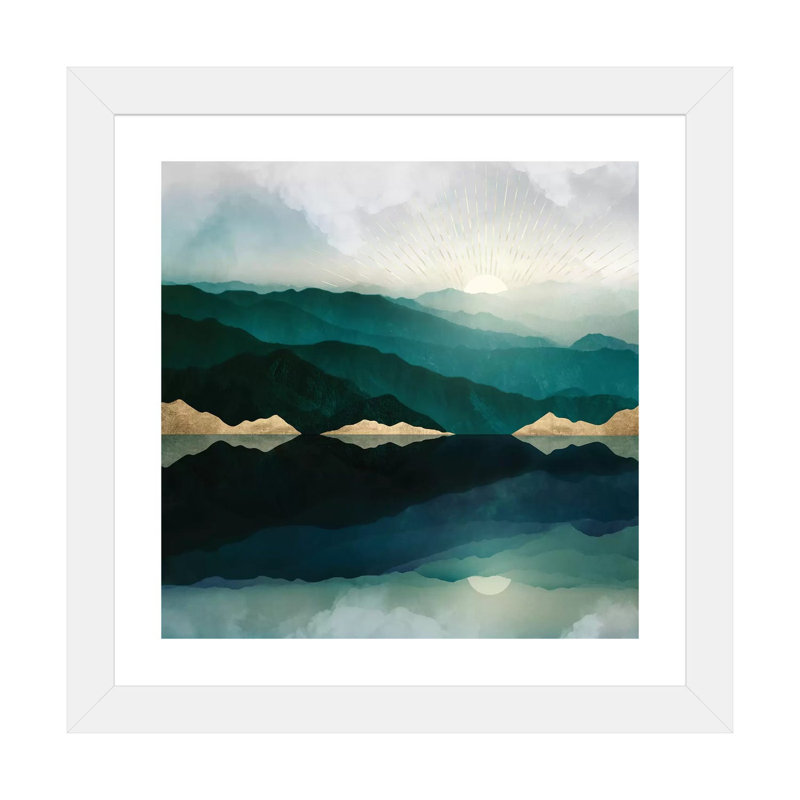Waters Edge Reflection - Imprimé, Encadré par un papier blanc, H 24 po x l 24 po x p 1 po