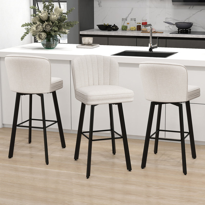 Tabourets de bar pivotants de 30 po à hauteur de comptoir avec dossier, tabourets d'îlot de cuisine avec dossier à coquille capitonnée, siège rembourré et pieds en métal avec repose-pieds