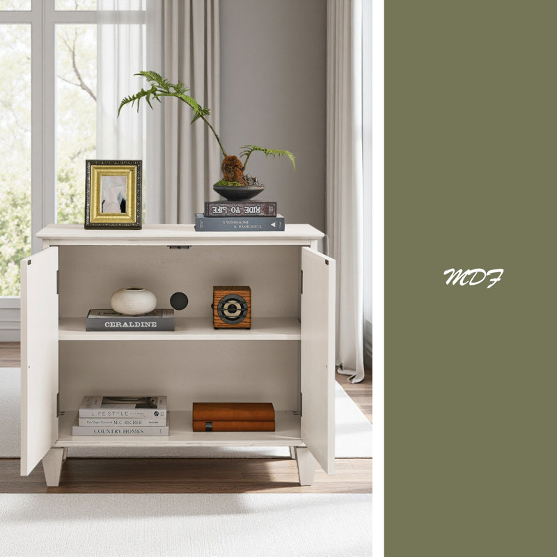 Buffet rétro 33,6 "en bois avec rangement, Blanc antique
