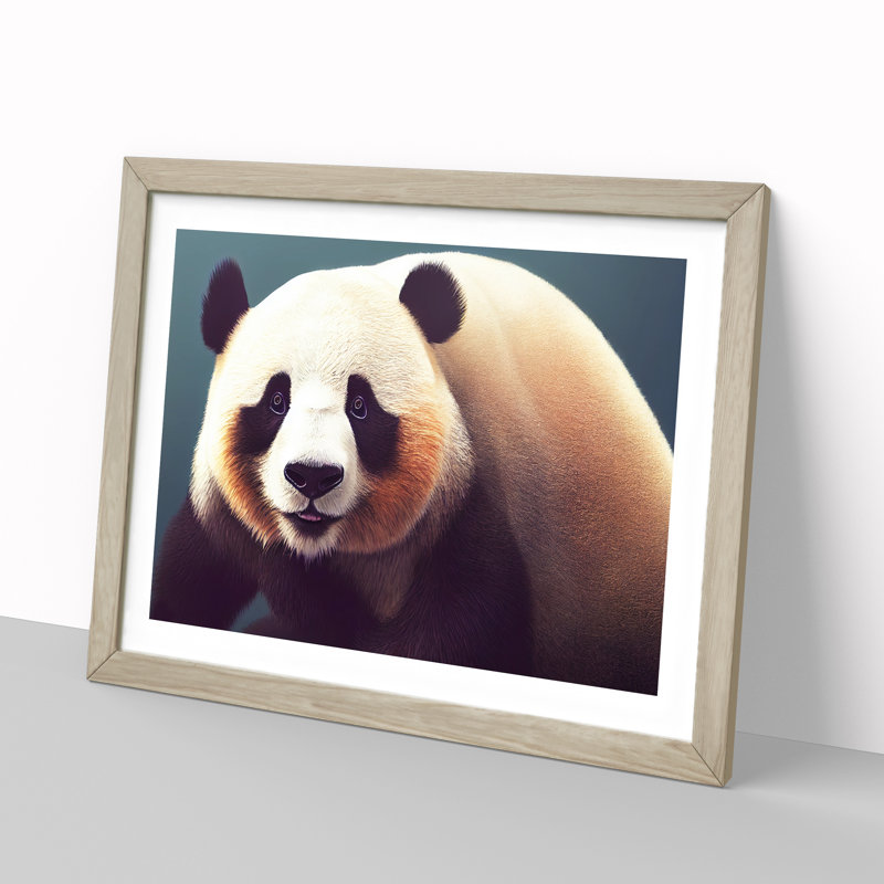 Delightful Panda - Single Picture Frame Painting, 46cm H x 64cm W x 2cm D, Oak